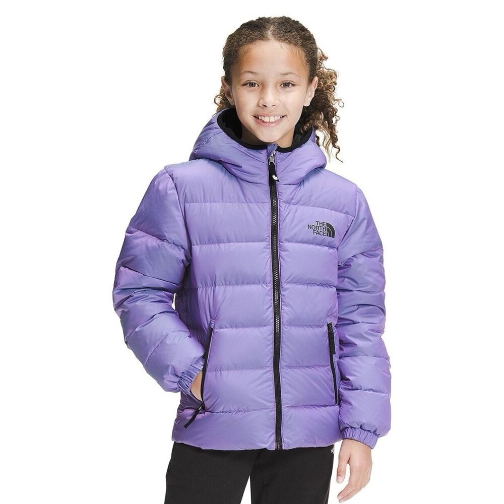 The North Face Girls Reversible Hyalite Down Jacket Purple Iridescent M 10/12